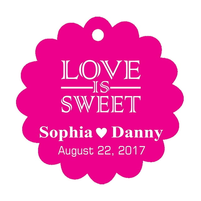100 PCS Love is Sweet Custom Made Scallop Edge Rong Hang Tags Personalized Wedding Party Favor Gift Tags