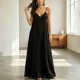 thumbnail image 2 of Morttic Women's Sexy Spaghetti Strap V-Neck Maxi Dress with Pockets – Flowy A-Line Summer Sundress Casual Daily Wear Black，S, 2 of 6