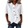 thumbnail image 2 of YVNAURA European American Style Womens Tops Irregular Hem Asymmetric Shirt High Low Plain Blouse Loose Fit V Neck Everyday Essential, White,S, 2 of 4