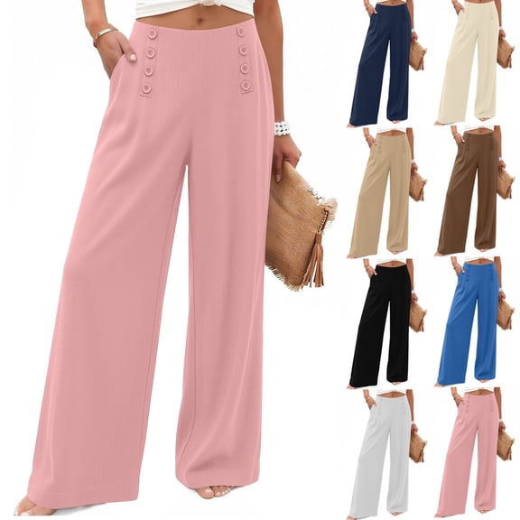 Womens Stretchy Dress Pants Straight Wide Leg Work Trousers Business Casual Pull On office Slacks White XL(XL)