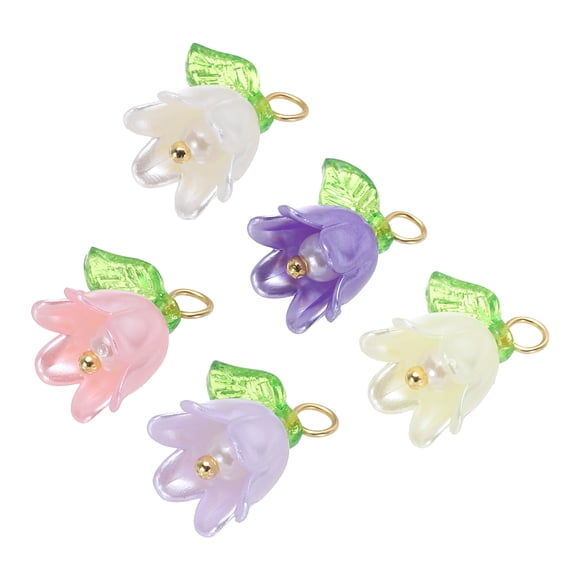 Unique Bargains 25PCS 13x14mm Acrylic Flower Charm Lily of the Valley Jewelry 5 Colors for Necklaces, Bracelets, Earrings