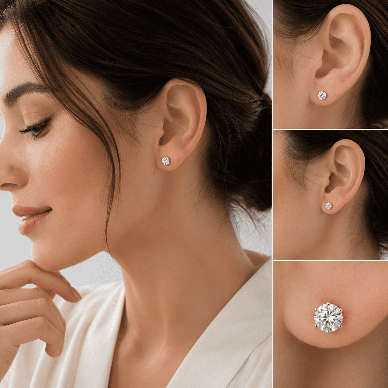 MOONELLE 3Ct Round Cut Moissanite Stud Earrings for Women, 925 Sterling Silver, White Gold Plated