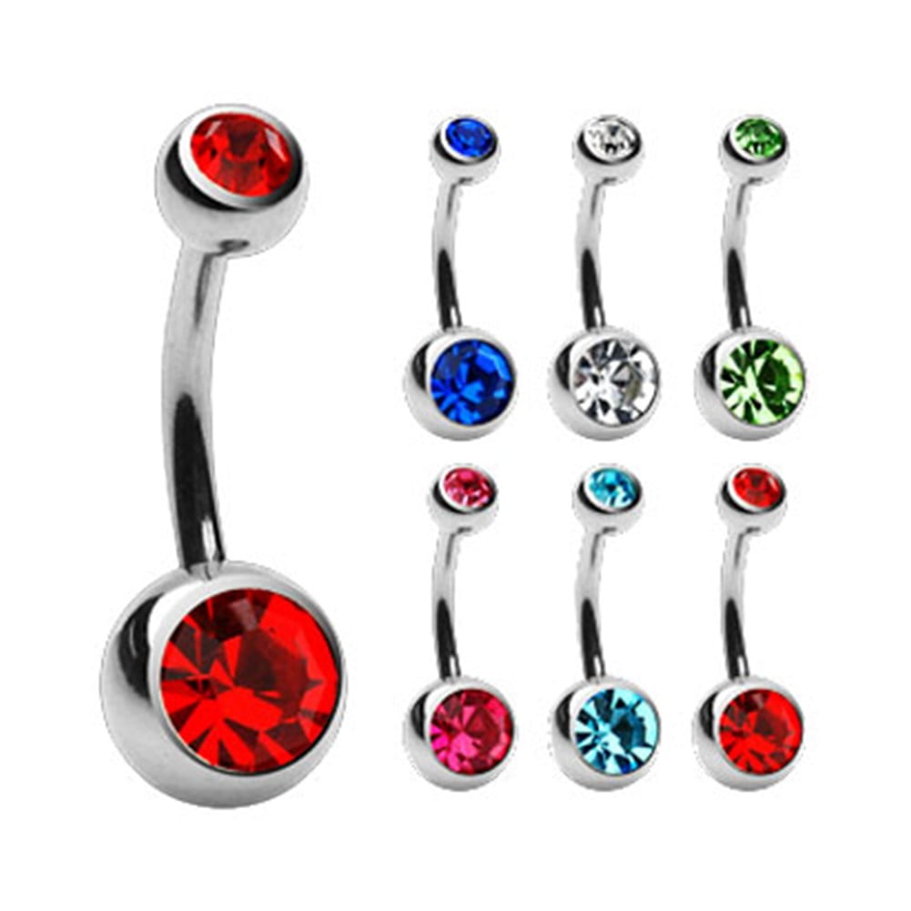 Double Jeweled Titanium Belly Ring,3 8