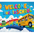 thumbnail image 4 of Cartoon School Bus Back to School Kids Educational Rainbow Banner for Classroom Decoration School Event Welcome Party, 4 of 8