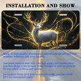 thumbnail image 3 of 1 Pcs 2D Flat License Plate Covers & Frames, Golden Deer For Decorative Front, Waterproof For Decoration Aluminum License Plate Covers & Frames Cover For Men Women, 12" X 6", 3 of 7