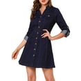 thumbnail image 1 of Vestido de mezclilla para mujer, con botones, cuello tipo polo, escote en V, manga larga, corte A, vestido de algodón de mezclilla, talla XL, azul mezclilla, 1 of 8