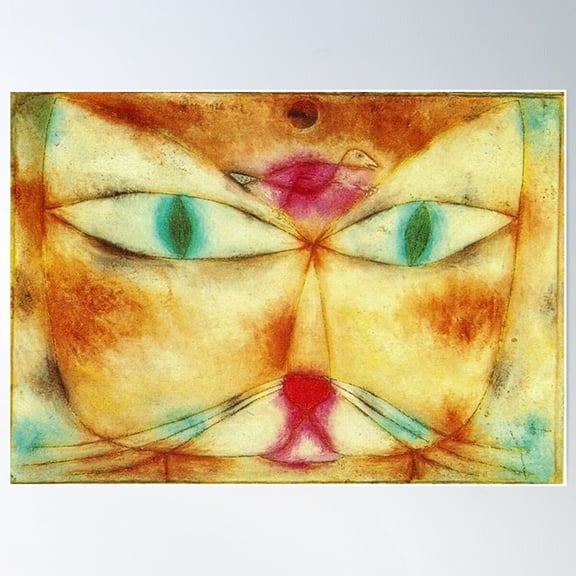 Cat And Bird By Paul Klee - Favourite Artists Collection Poster Wall Art, Modern Wall Decor For Living Room Bedroom, 8x12 UNFRAMED