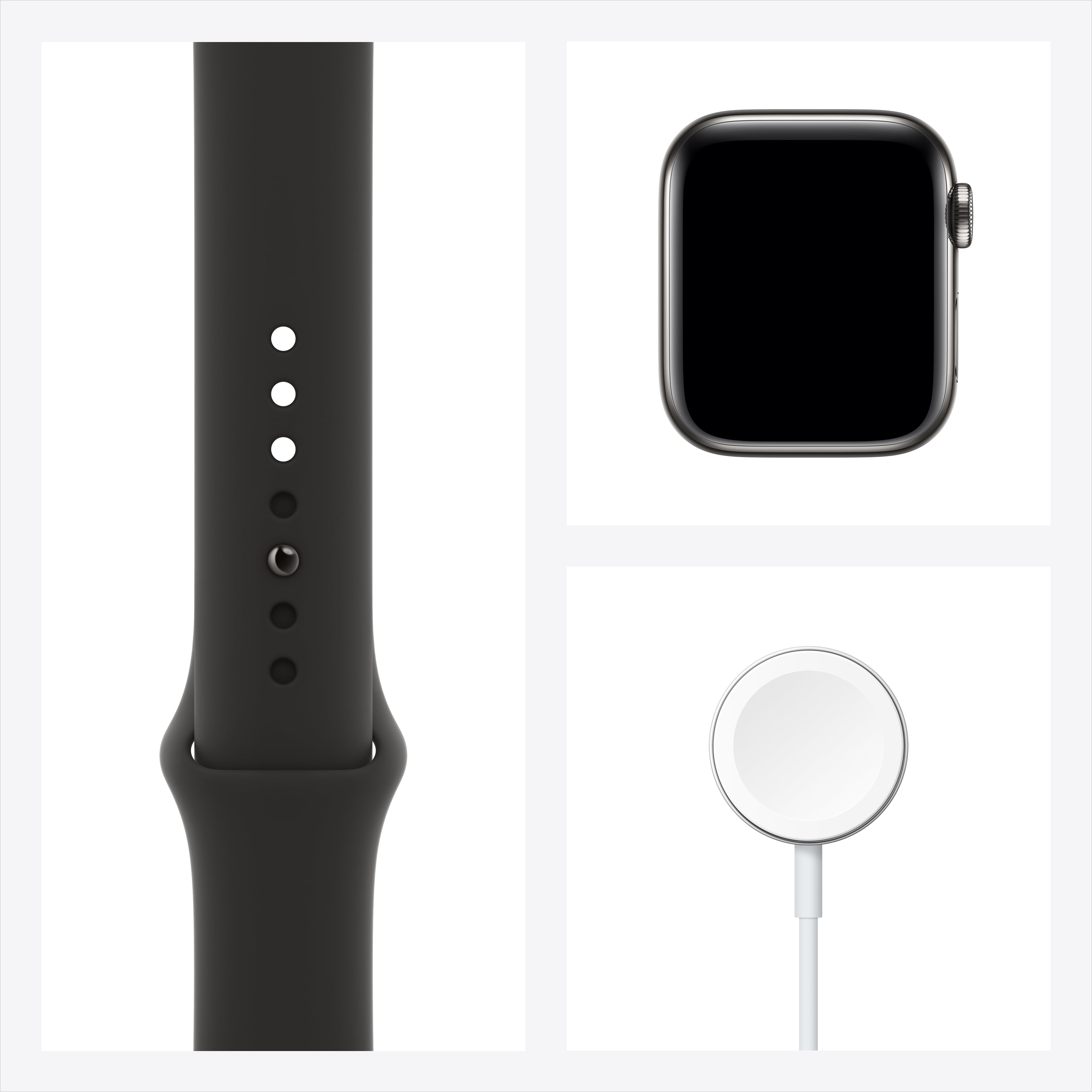 Apple Watch Series 6 GPS + Cellular, 40mm Graphite Stainless Steel Case  with Black Sport Band - Regular