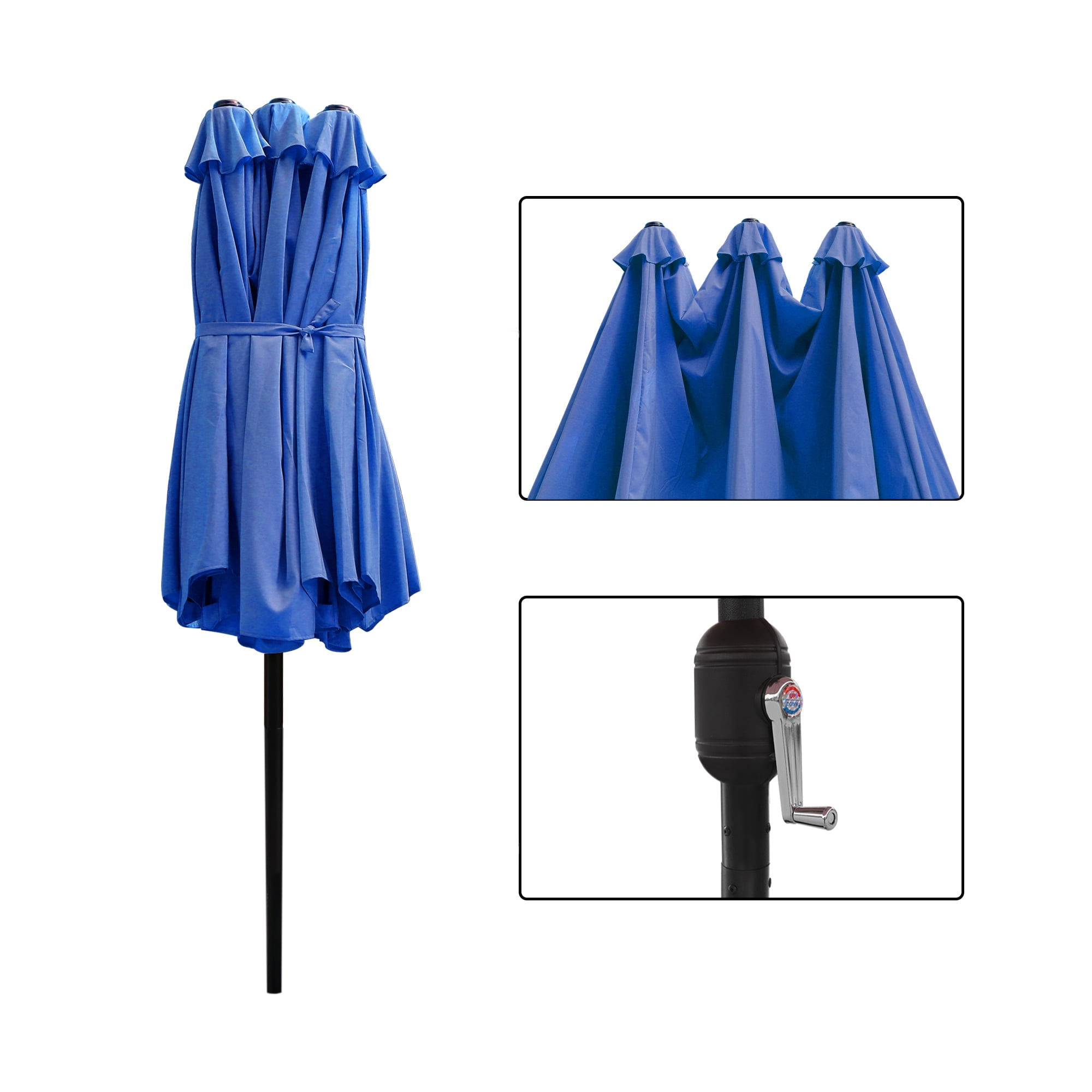 Abble 15x9 ft. Large Double Sided Rectangular Patio Market Umbrella with Crank Lift - Heavy Duty Steel Sun Shade for Pool, Deck, Backyard, Navy