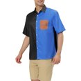 thumbnail image 4 of INSPIRE CHIC Men's Shirts Short Sleeve Summer Cotton Patchwork Button Down Shirts L Black Blue, 4 of 5