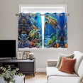 thumbnail image 5 of Blue Sea Turtle Ocean Kitchen Curtains Short 45 Inch Length, Colorful Coral Sea Underwater Grommet Top Bedroom Living Room Curtains, Light Filtering Cafe Curtain Drapes 2 Panels Set 84''x45'', 5 of 9