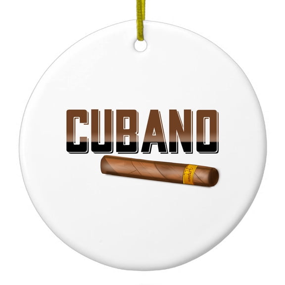 DistinctInk Hanging Ceramic Christmas Ornament - Cubano. Cigars - Gold String, 2-3/4 inch Diameter