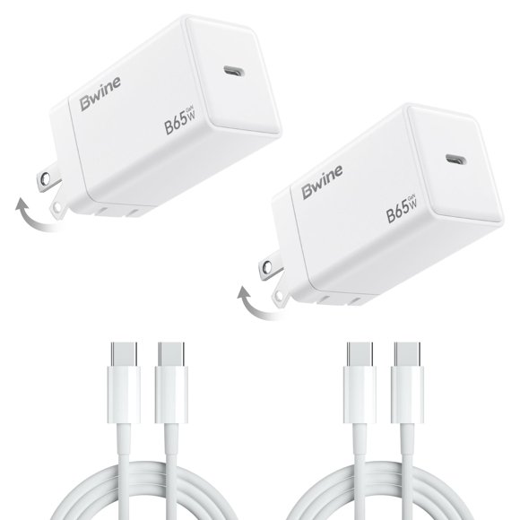 Cargador GaN Bwine de 65 W, 2 adaptadores y 2 cables USB-C