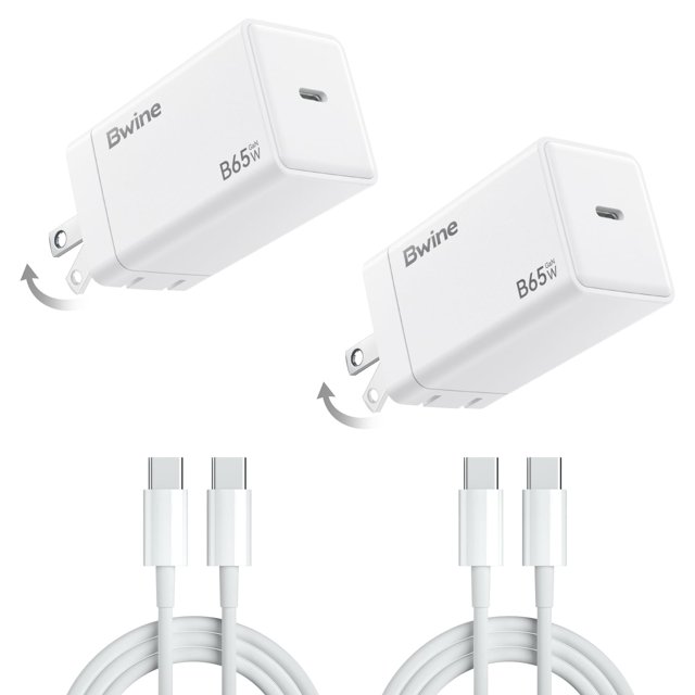 Cargador GaN Bwine de 65 W, 2 adaptadores y 2 cables USB-C