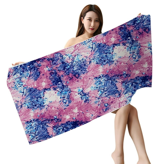 TopLLC Microfiber Beach Towel, Colorful Seashell Print Sand Free Beach Towel, Soft Lightweight Quick Dry Bath Towel Oversized Super Absorbent Swimming Pool Towel for Camping Vacation(30"x59")