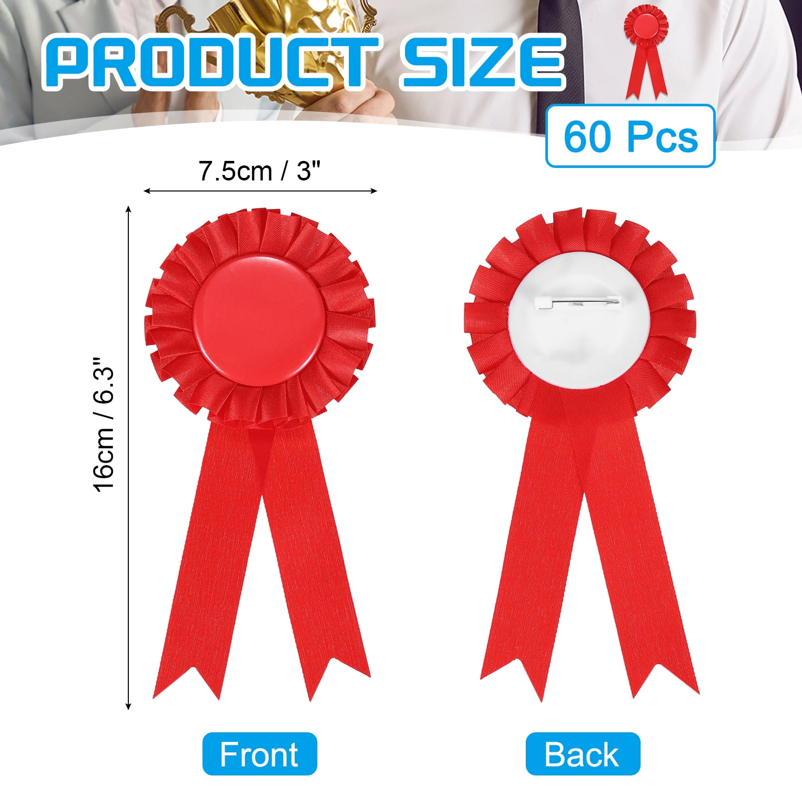 Uxcell 60 Pcs Award Ribbons 1st, 2nd, 3rd Place Winner Prize Ribbon, Red