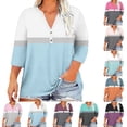 thumbnail image 2 of Gnshining Summer Going Out Tops for Women Plus Size Blouse 3/4 Sleeve Tunic Tops V-Neck Sweatshirts Casual T-Shirt, 2 of 5