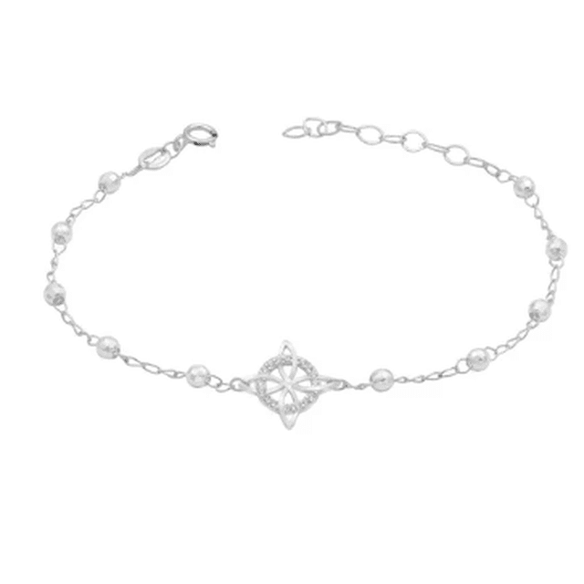 Pulsera Xtellar Ajustable Nudo de Bruja con Bolitas Diamantadas en Plata 925 Color Blanco