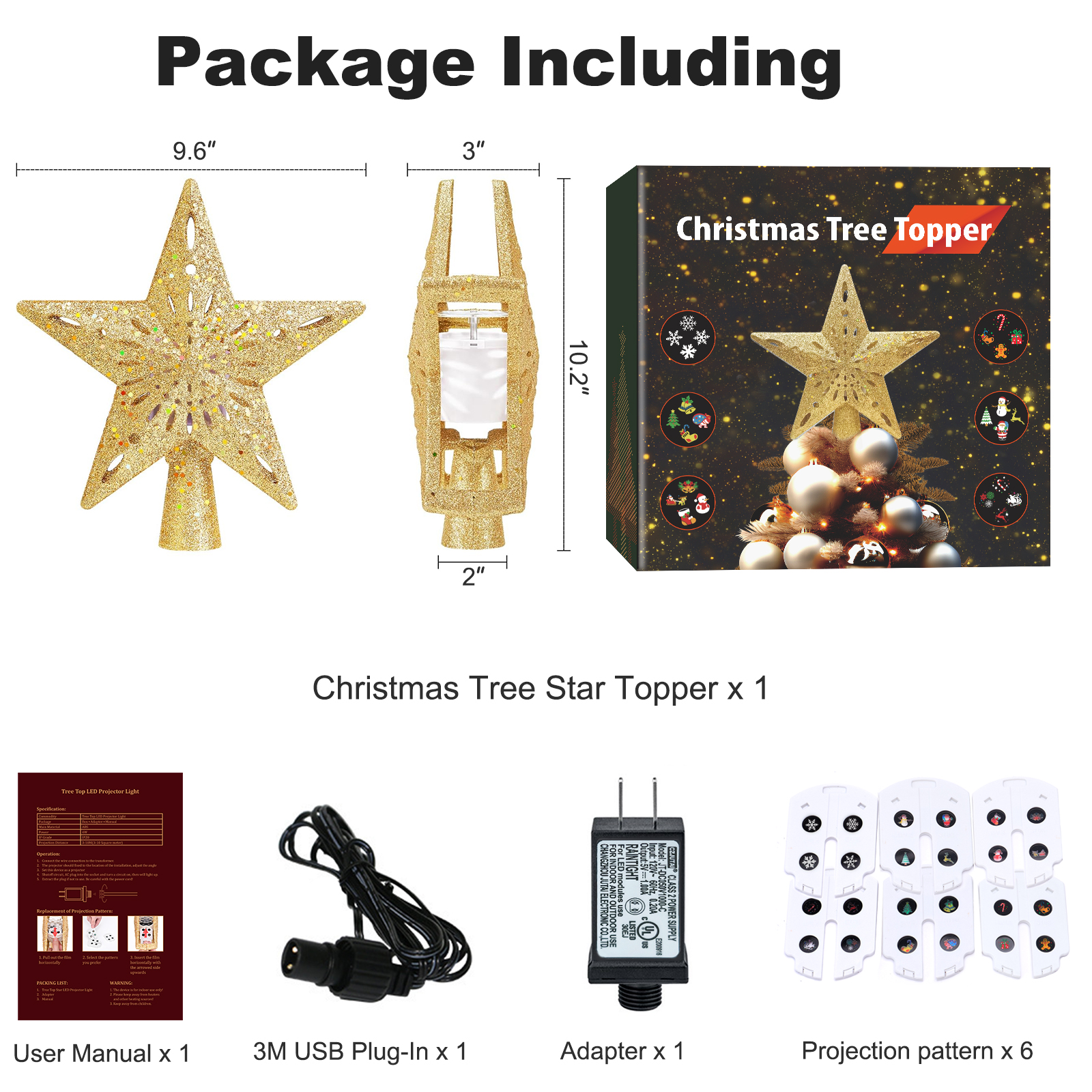 TKYHRMAS Gold Christmas Tree Topper with 6 Projection Modes photo 4