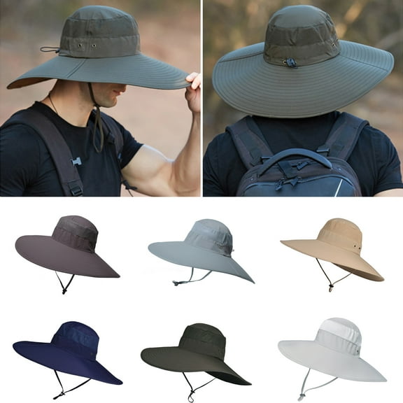 Cheers.US Men Outdoor Breathable Lightweight Big Brim Sunhat Waterproof Fisherman Hat Fishing Cap Sun Hat with Neck Drawstring for Fishing Hiking