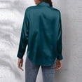 thumbnail image 5 of Womens Blouses Solid Color Satin Lapel Long Sleeve Button Down Loose Casual Fashion Smock Tops Holiday-Wear, 5 of 6