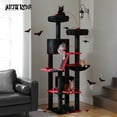 thumbnail image 4 of Pefilos 70" Large Cat Tree for Indoor Cats, Multi-Level Cat Tower Cat Scratching Post with 2 Perches, 2 Condos, Hammock and 2 Pompoms, Black, 4 of 8