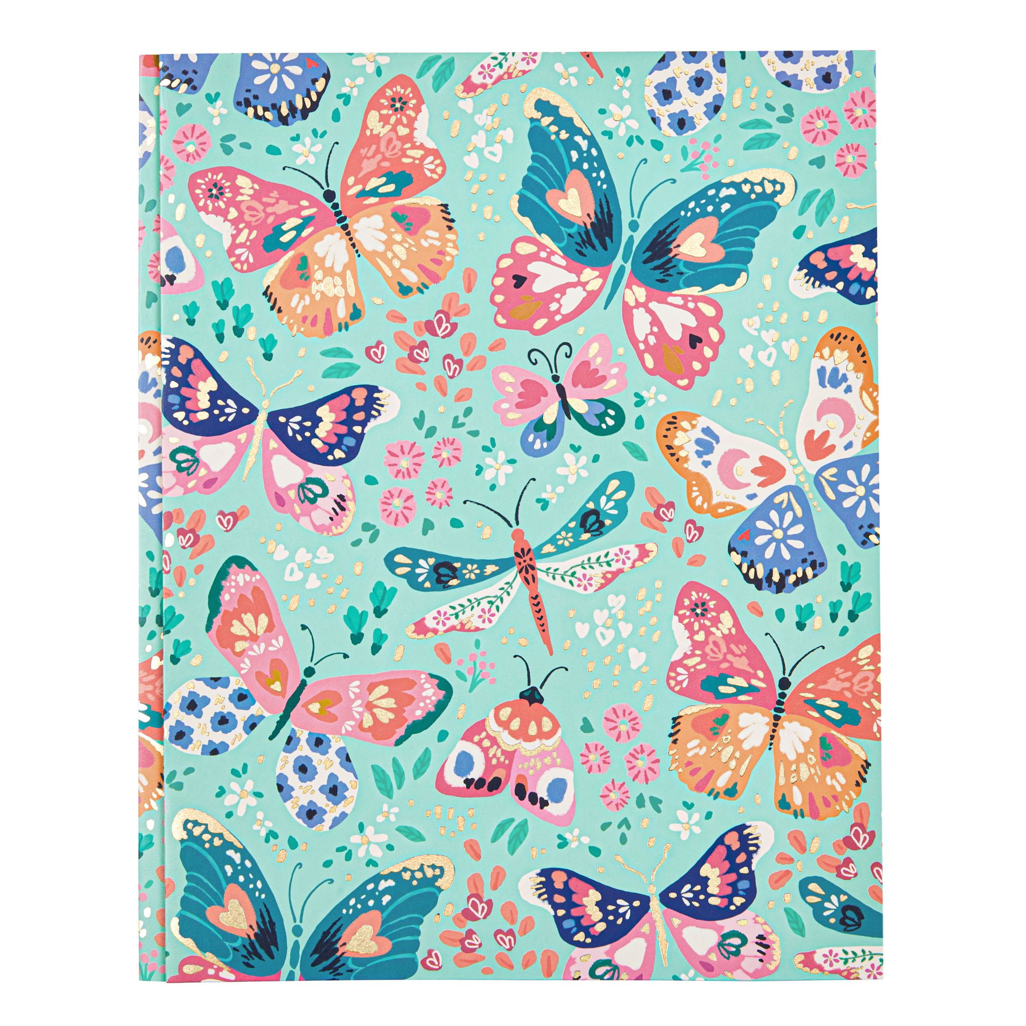 Mintgreen Two Pocket Paper Folder, Ditsy Butterfly, 3-Prong, Letter Size Portfolio, 70% Recycled Paper