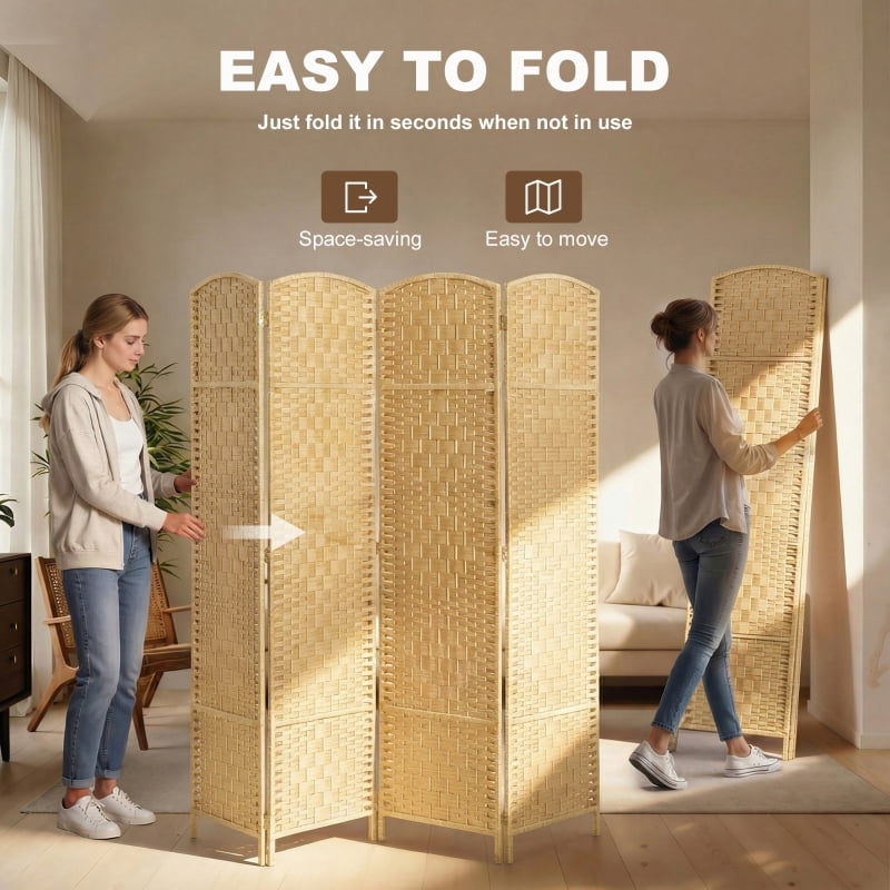 Alvantor 4-Panel Folding Privacy Screen, Freestanding Room Divider with PP Woven Panels 70.9"x70.9"x0.7" Nature