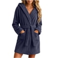 thumbnail image 3 of DYTTDG Women's Hooded Textured Fleece Bathrobe, Long Sleeve Self-Tie Waist Robe with Pockets Soft Loose Casual Home Loungewear, 3 of 8