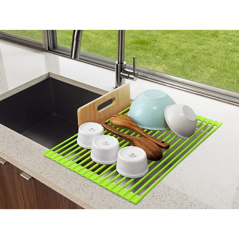 Kitchen Roll up Sink Dish Drying Rack, Dish Drainer, Stainless Steel  Foldable Sink Rack Mat (17.8''x11.8'') ALPACASSO 