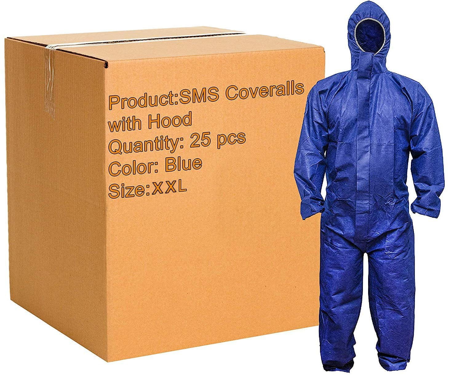 Chemical Resistant Coverall with Hood, PACK of 25 coveralls. Elastic