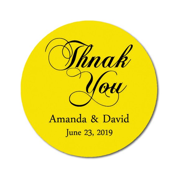 Darling Souvenir Round 45 Pcs Calligraphy Thank You Stickers Personalized Bride Groom Names And Date Envelope Seals-Yellow