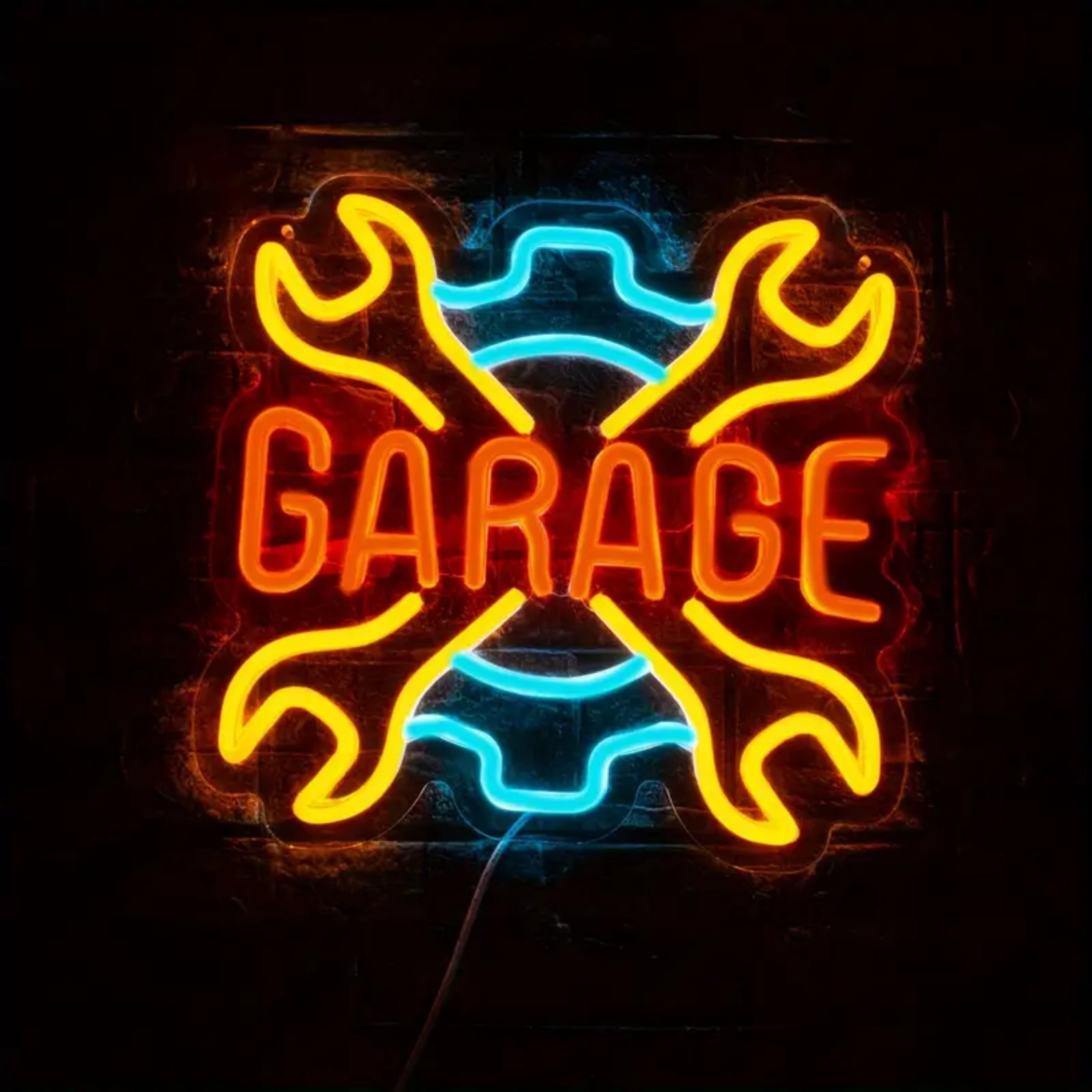 UPONRAY Garage Neon Signs, 11.8'*11.4' Dimmable & USB-Powered LED Neon Light, Stylish Wall Decor for Man Cave, Garage, Workshop
