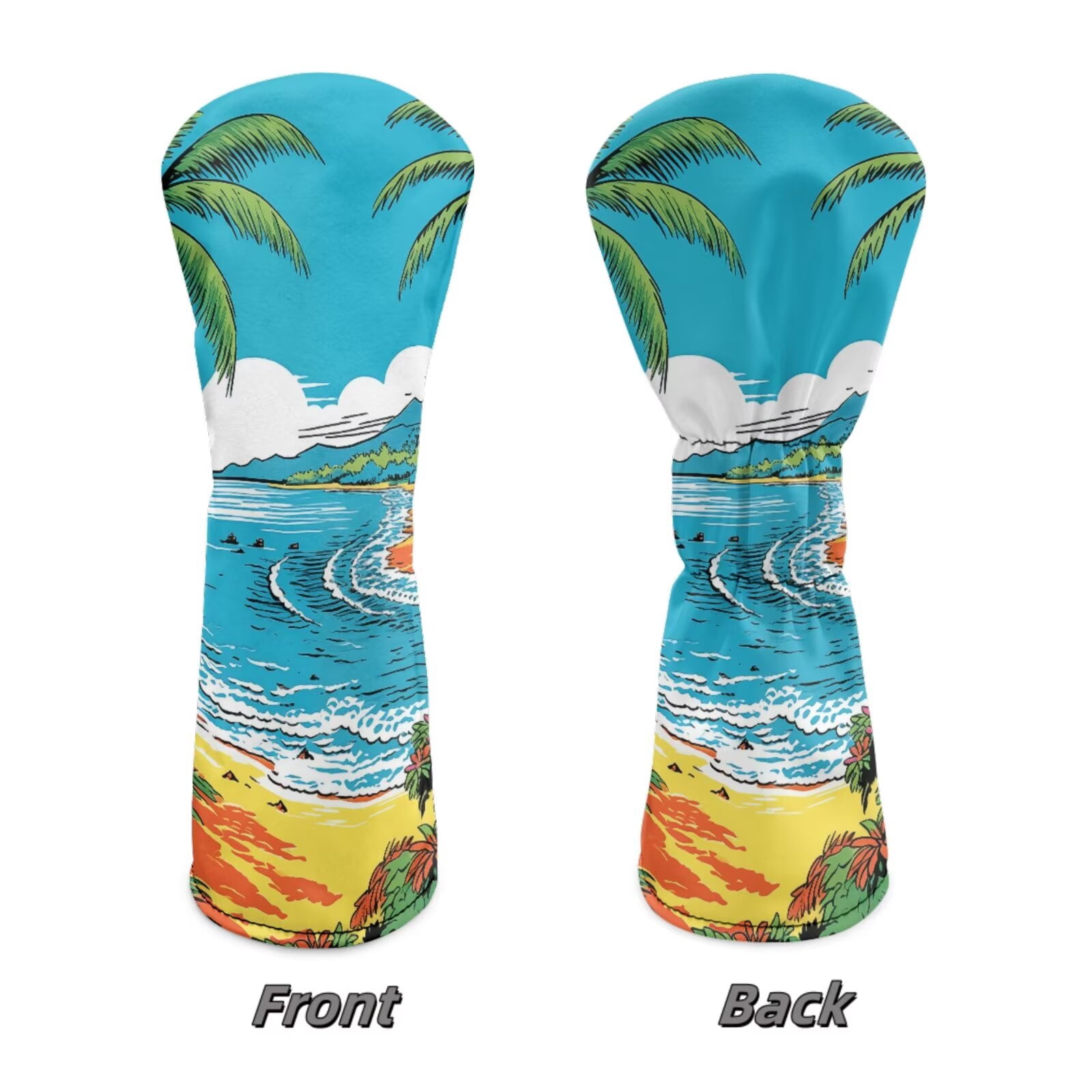 Uorisanigo Golf Club Head Covers Premium PU Leather Beach Coconut Tree Golf Driver/Fairway/Hybrid Club Covers, 3 PCS Headcovers Set Accessories Protection, Waterproof & Durable