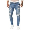 thumbnail image 1 of Mens Pants Adult Male Mens Jean Rompers and Jumpsuits Pants Gradient Solid Holes Jeans Ripped Washed Frayed Men Color Trousers Clothes(Light Blue,S), 1 of 5