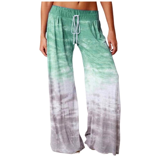 Timegard Plus Size Pants for Women Elastic Waist Wide Leg Pants Gradient Color Loose Trousers Fall Casual