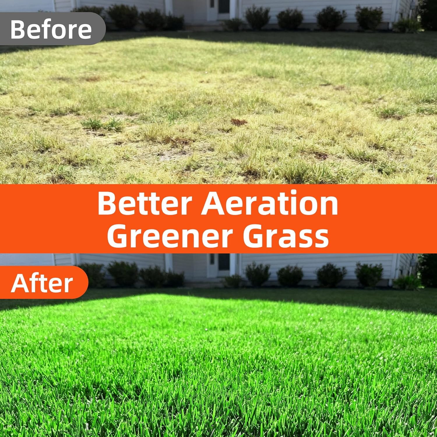 Aerator Lawn Tool - 2-in-1 Reinforced Heavy Duty Manual Lawn Aerator with 15 Spikes, Automatic Dirt and Leaf Clean Design, Adjustable T-Handle (Yellow)