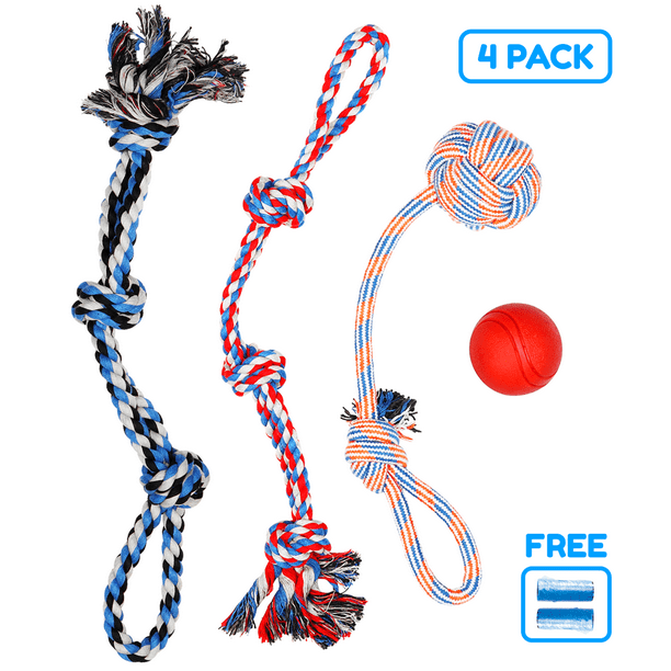 Dog Toy Pack of 4 Large Dog Toys for Aggressive Chewers Dog Ropes & Ball