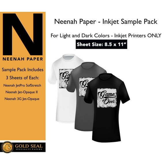 Neenah Inkjet Iron On Heat Transfer Paper for Light and Dark 8.5 x 11 Sample Pack