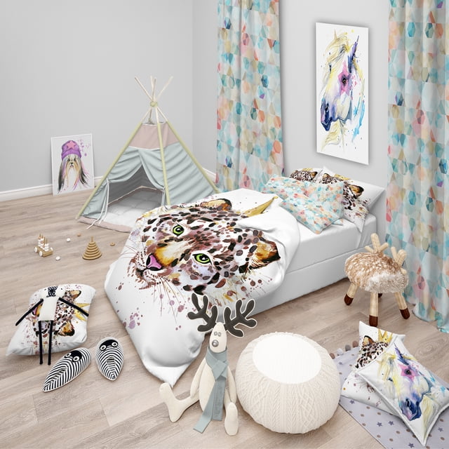 Designart 'tête de Léopard avec Couronne Dorée - Housse de Couette Tropicale