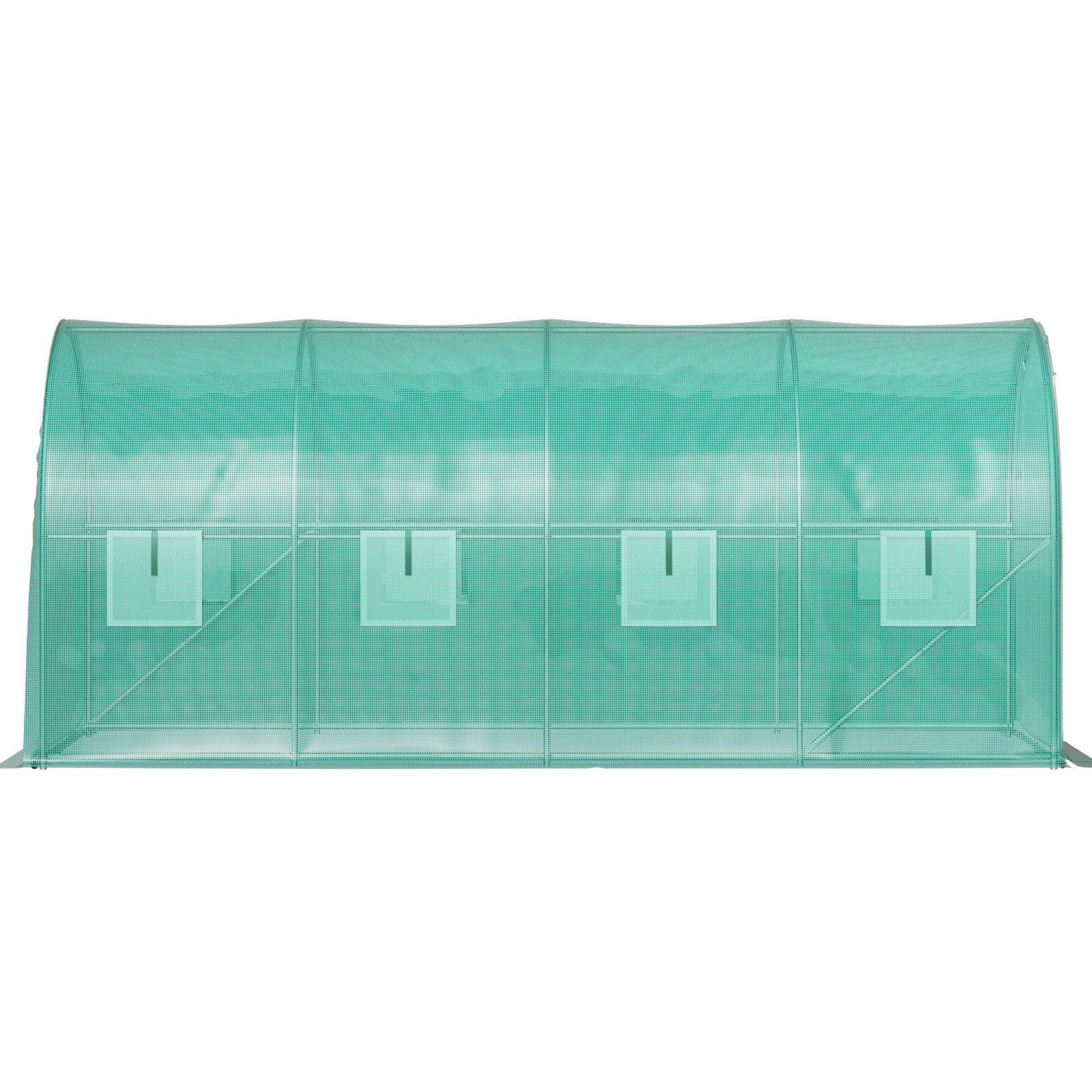 Walk-in Tunnel Greenhouse, 15 x 7 x 7 ft Portable Plant Hot House with Galvanized Steel Hoops, 1 Top Beam, Diagonal Poles, Zippered Door & 8 Roll-up Windows, Green
