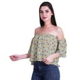 thumbnail image 3 of Moomaya Womens Printed Off The Shoulder Crop Top Flounce Sleeve Summer Clothing Boho Blouse, 3 of 6