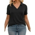 thumbnail image 5 of Plus Size Womens Tops Cute V Neck Tunics Dressy Short Sleeve Polo Shirts Casual Trendy Blouses XL Black, 5 of 6