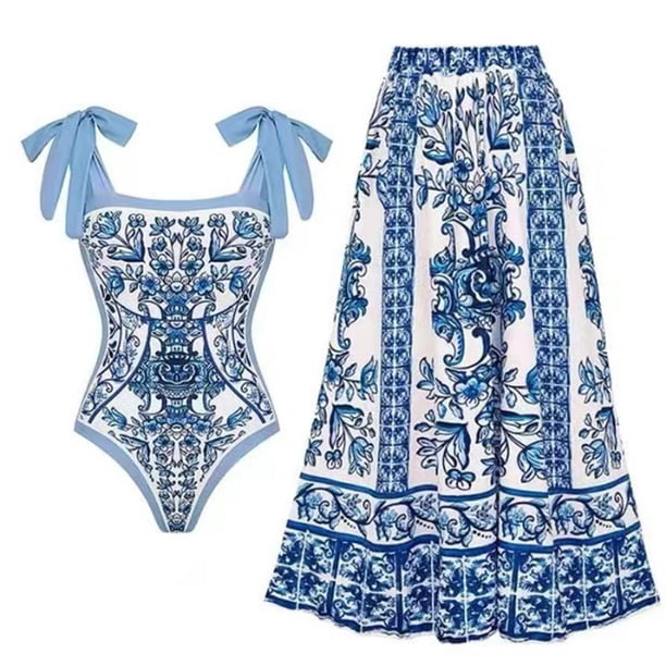 Trajes de Baño de Bikini de Mujer, Traje de Baño de Impresión Retro Conjunto de Traje de Baño de Humo, Moda Sexy de una Pieza