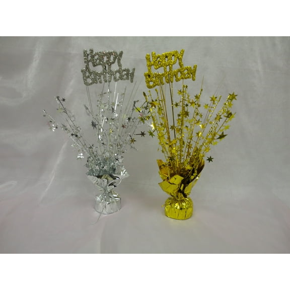 CHARMED 14" TALL GOLD GLITTER HAPPY BIRTHDAY BALLOON WEIGHT; TABLE CENTER PIECE