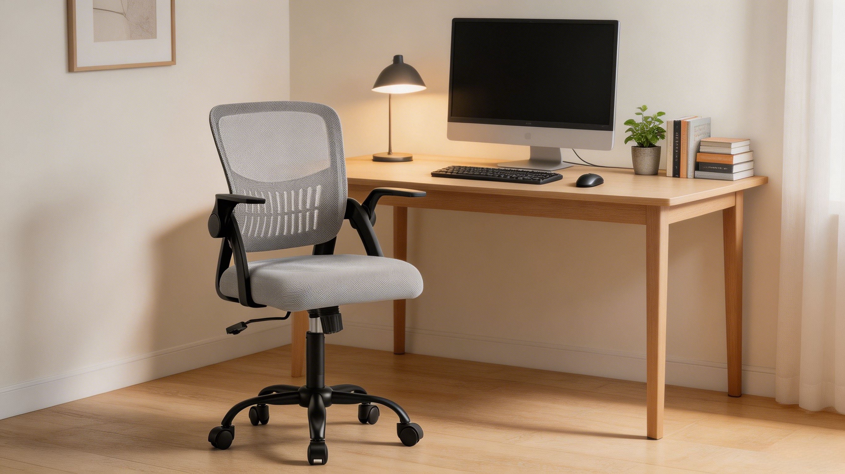 Flip-Up Armrest Fabric Computer Chair with Adjustable Rotating Backrest, Height Adjustable, 350 lbs Capacity, Multiple Colors