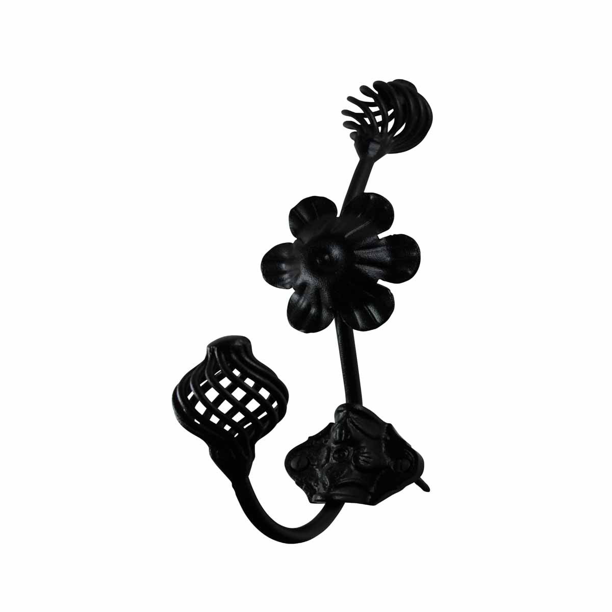 Renovators Supply Black Wrought Iron Wall Hook Decorative Floral