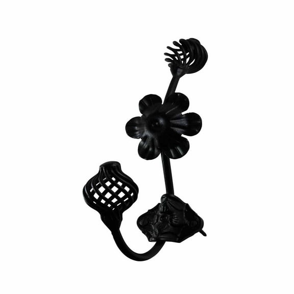 Renovators Supply Black Wrought Iron Wall Hook Decorative Floral Birdcage Style 9" Tall Double Hooks for Coat, Robe or Hat Holder Hanger Wall Mount Hooks w/Screws