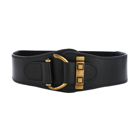 Women’s Wide Stretch Faux Leather Waist Belt for Dresses Fashion Casual Ladies Vintage Belt with Gold D-Shaped Buckle