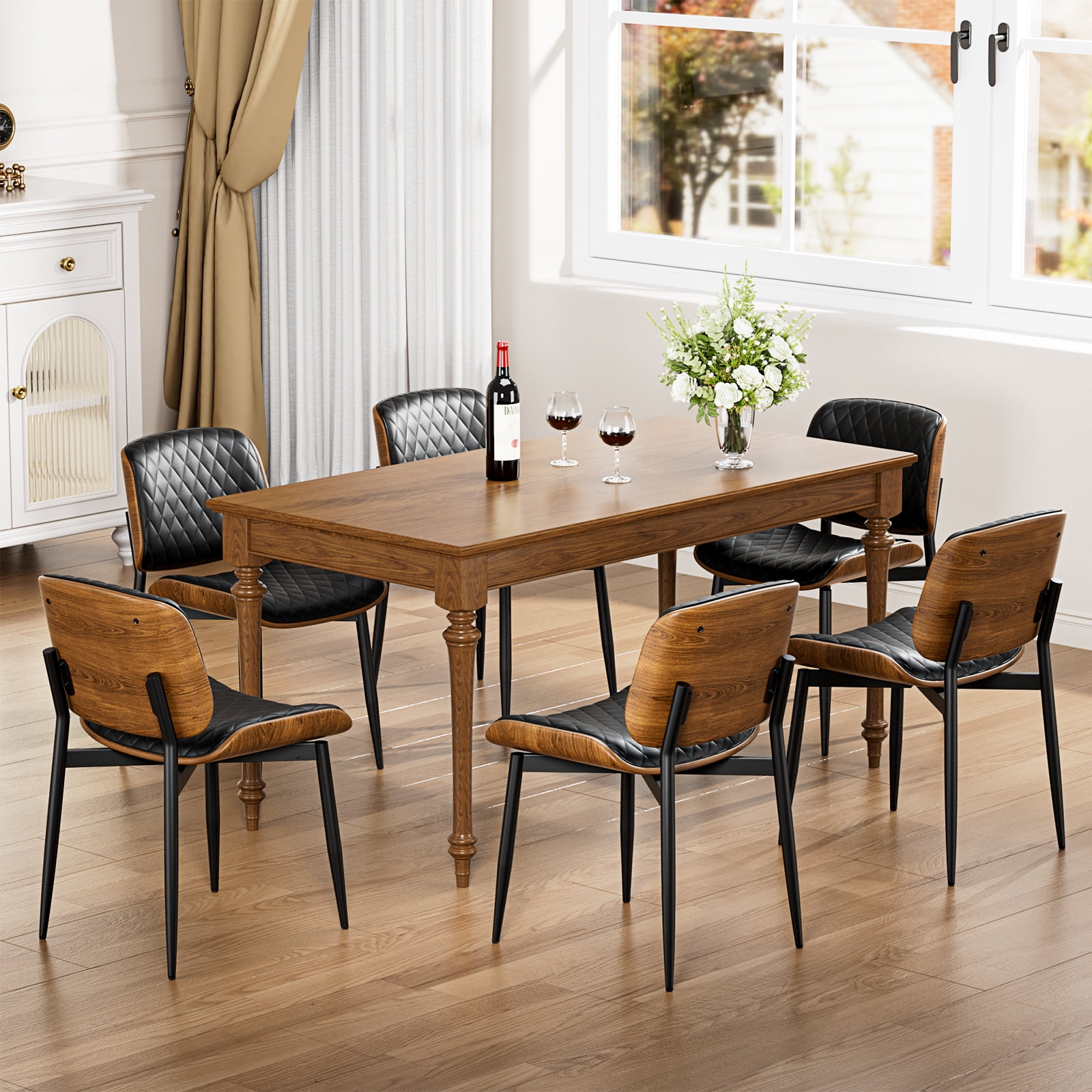 LainTene Modern Dining Room Chairs Set of 6, Faux Leather and Bentwood Design with Metal Legs, Ideal for Kitchen or Dining Space